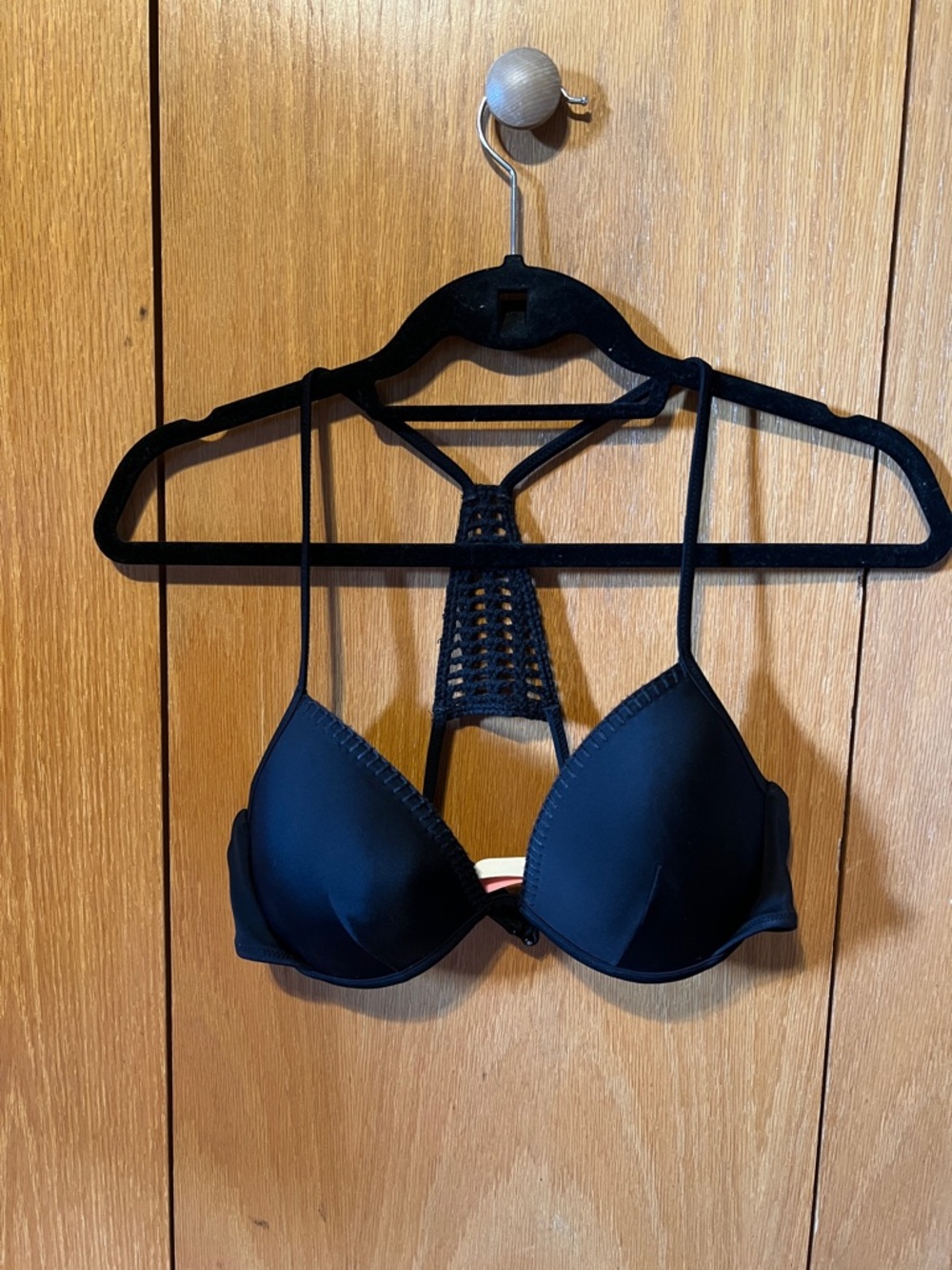 Victoria’s Secret crocheted black bikini top sz. 34C good cond.